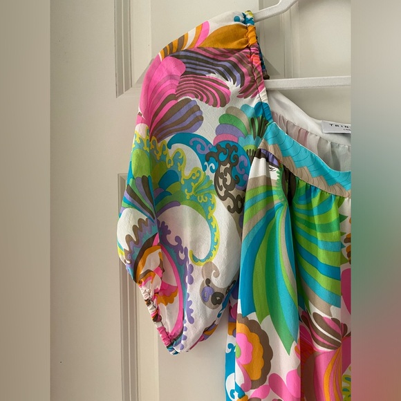 Trina Turk Vibrant Colorful Silk Floral Print Square neck Mini Dress size 2 - Picture 2 of 6